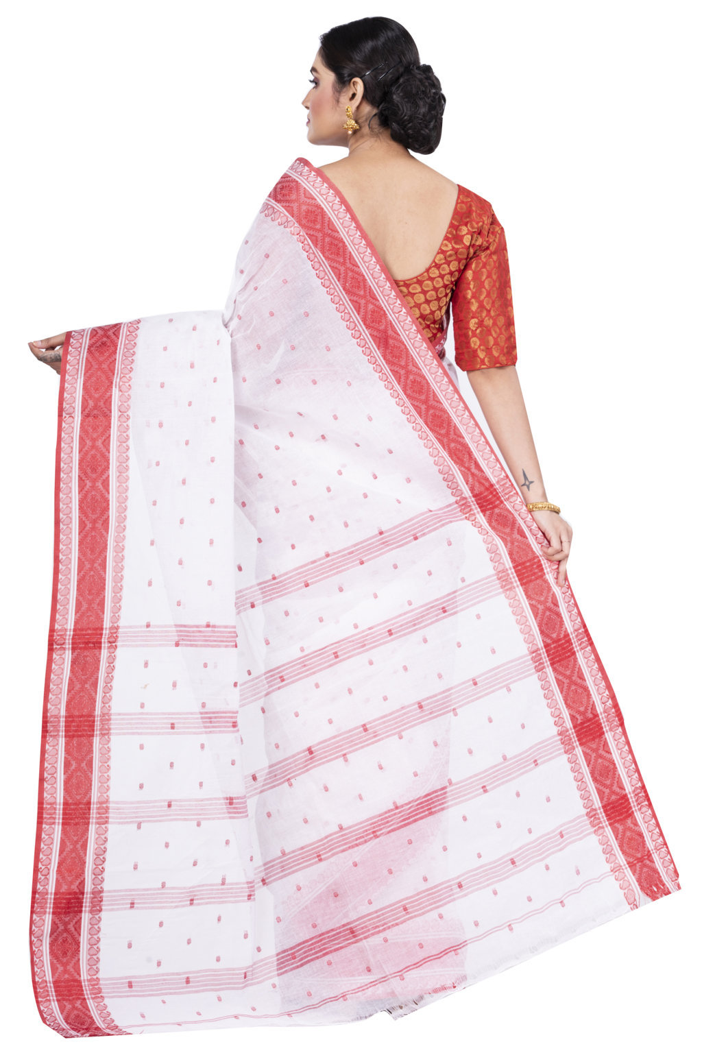 Red Pure Cotton Boysko_Tant Tant Saree (845)
